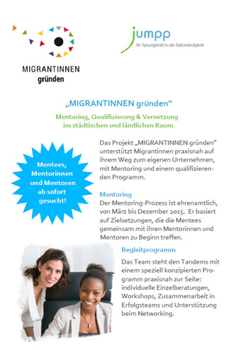 Infoblatt MIGRANTINNEN gründen - Mentees und Mentorinnen